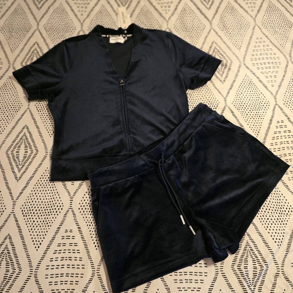 Juicy Couture Velour Short Sleeve & Shorts Big Bling Tracksuit Regal Blue Large